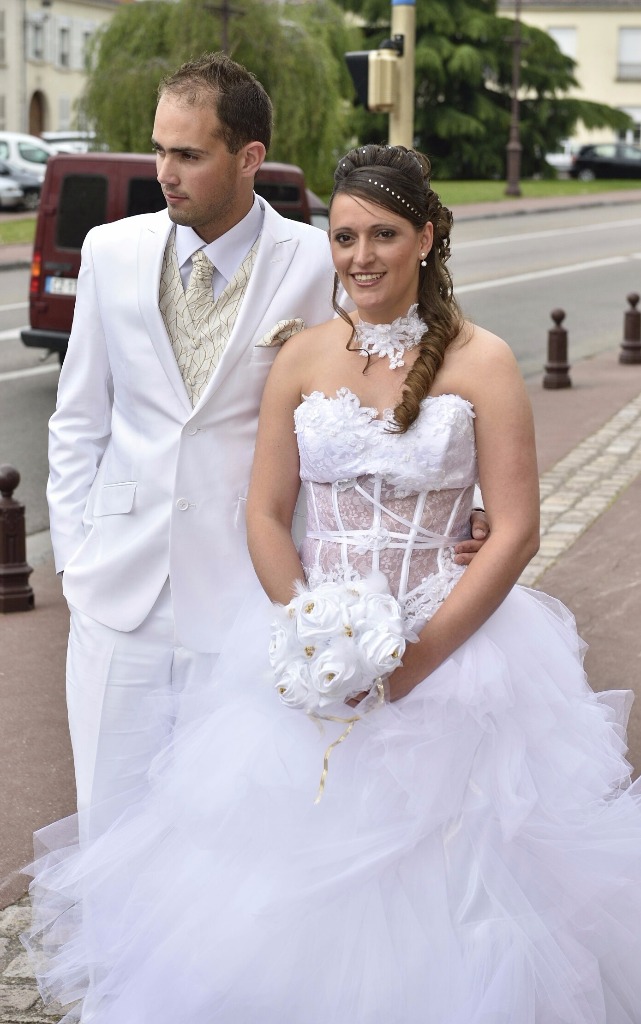 Bouquet de mariée tissu blanc et or