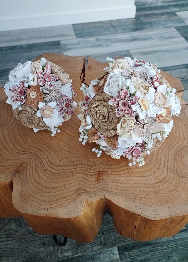 Bouquet de mariée champêtre tissu rose